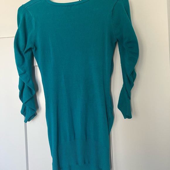 Bebe top Rutched flowy fairy cute ballet core blue turquoise sweater sexy cute - Picture 3 of 3